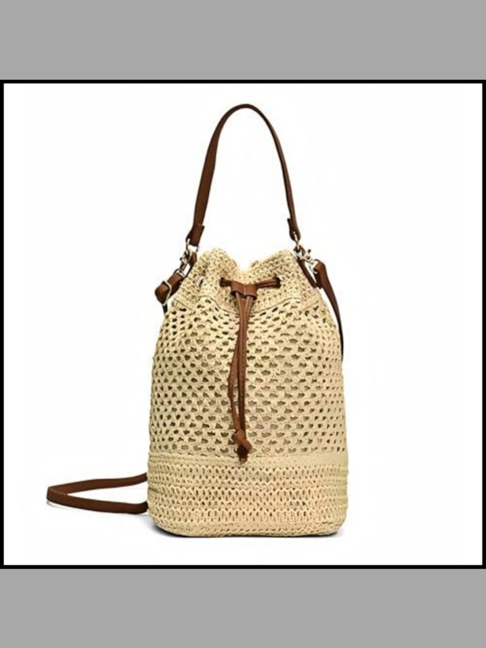 Straw Bucket Bag Woven Crossbody Woven Straw Handbag Drawstring Vacation Beach